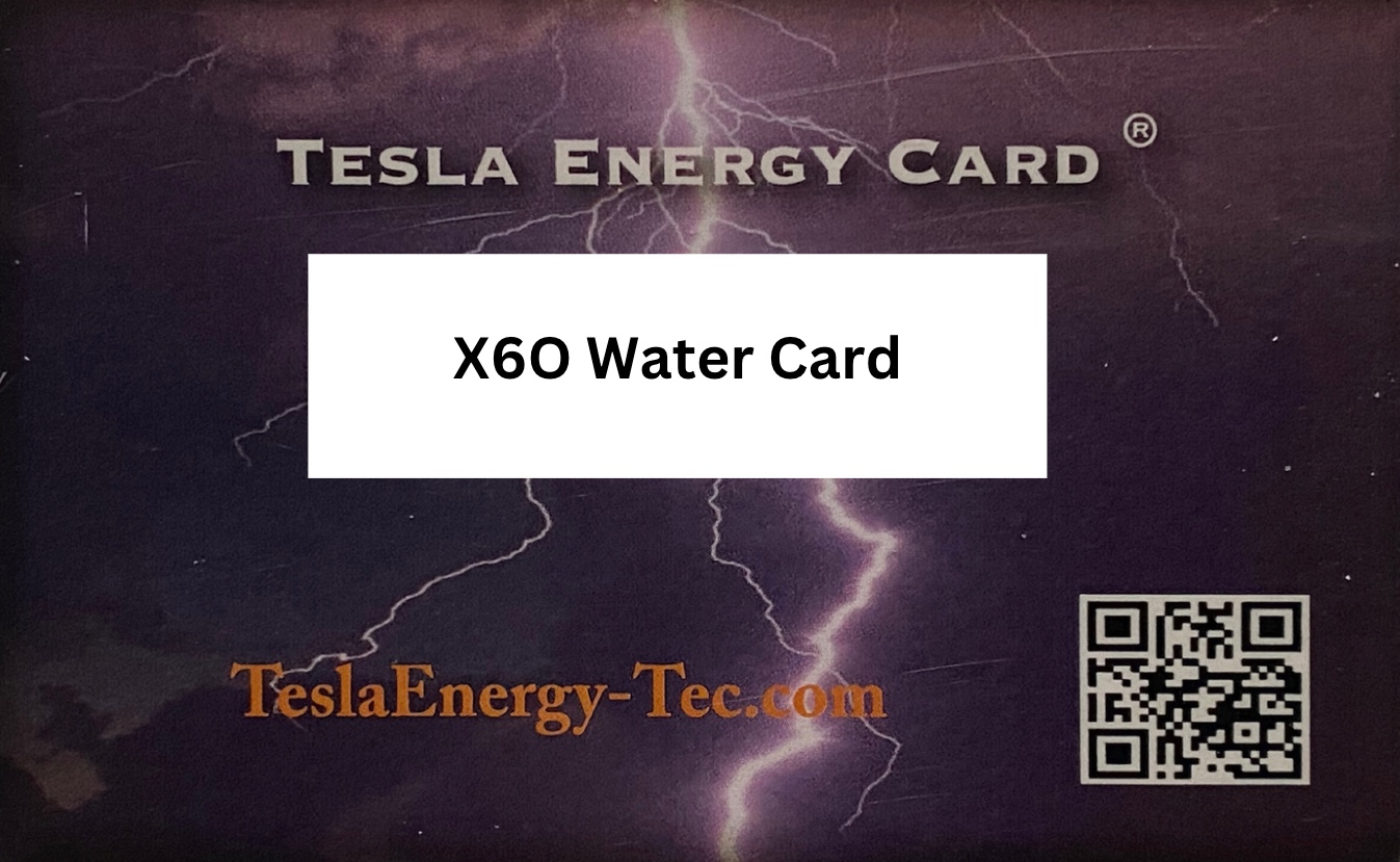 X6O Tesla Energy Card showing scalar energy lightning design